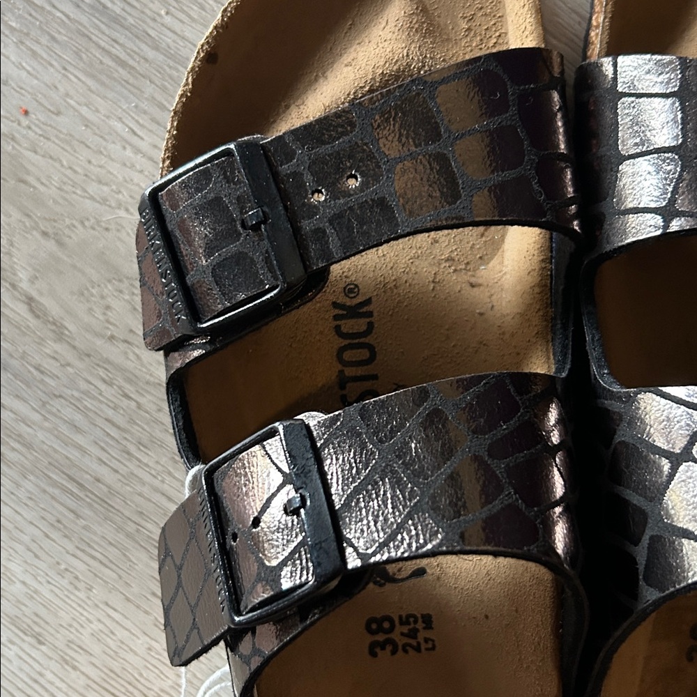Birkenstock Croc-Embossed Metallic Sandals - Picture 4 of 5
